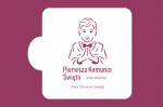 SZABLON DO PERSONALIZACJI - Pierwsza Komunia Święta z imieniem, datą i modlącym się chłopcem