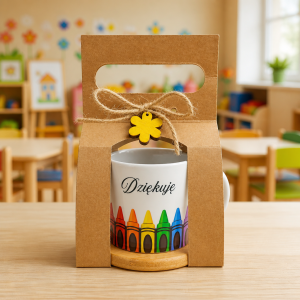 FILIŻANKA Z KREDKAMI W OZDOBNYM OPAKOWANIU - do personalizacji